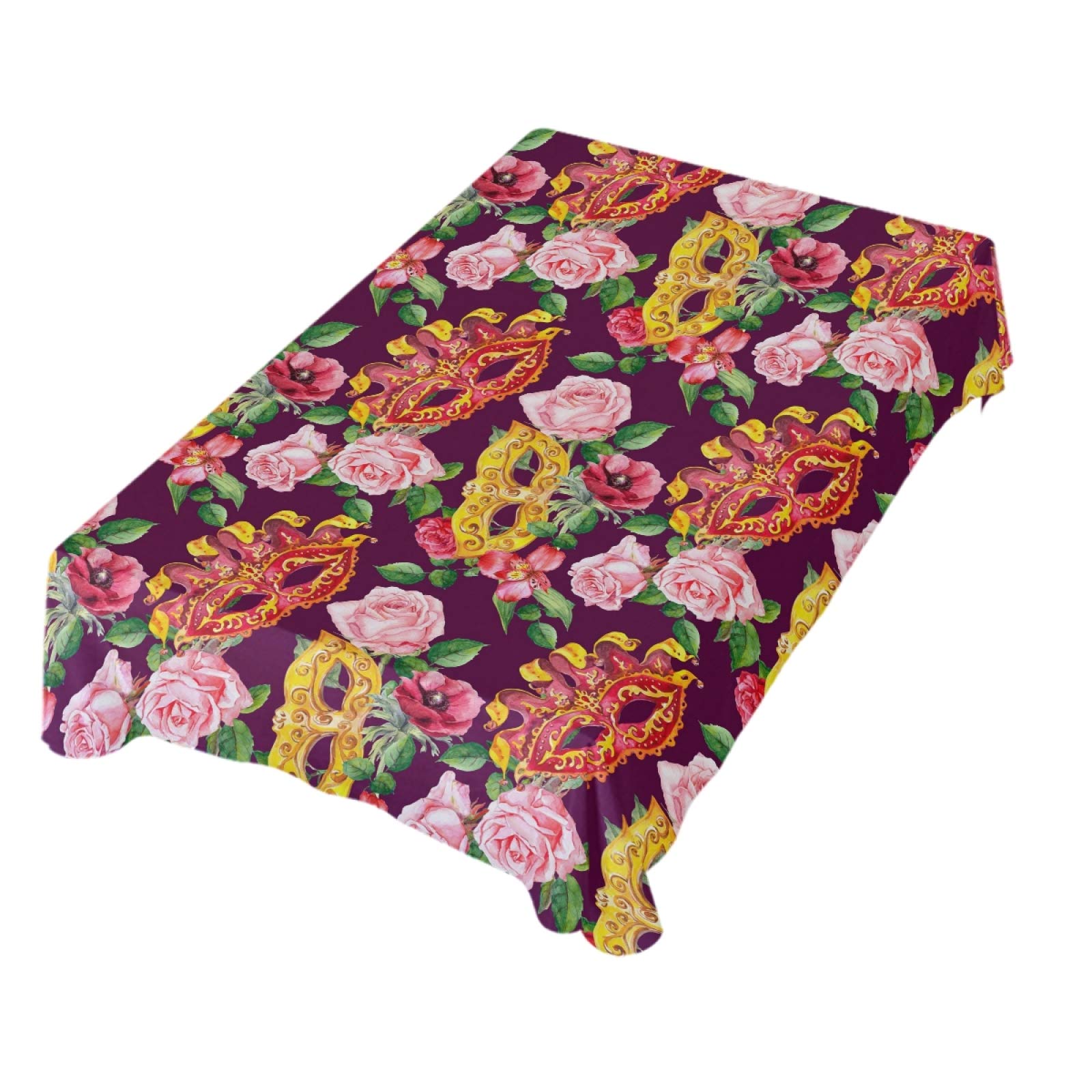 Premium Mardi Gras Party Tablecloth - 54 x 72 Inch Rectangle Polyester Table Cover with Rose Floral Design for Dinner Table Decor | Perfect for Festive Celebrations, Holiday Gatherings & Special Occasions