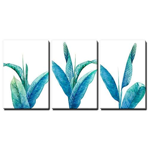 Blue Tropical Leaves Canvas Wall Art - 3 Panel Modern Home Decor (16