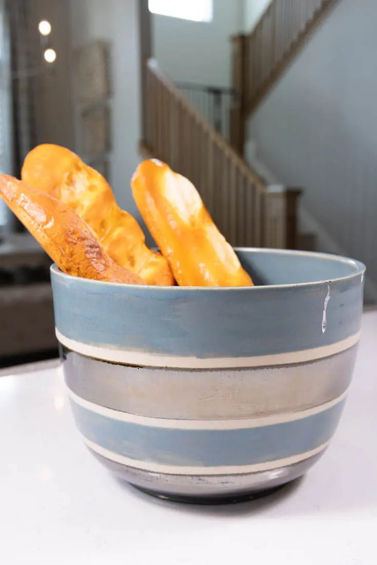 XXL Kintsugi Stoneware Serving Bowl - Earthy Blue & Reflective Palladium Striped Design | Large Handcrafted Ceramic Bowl for Soup, Salad, Pasta | Perfect for Entertaining, Dining & Kitchen Decor
