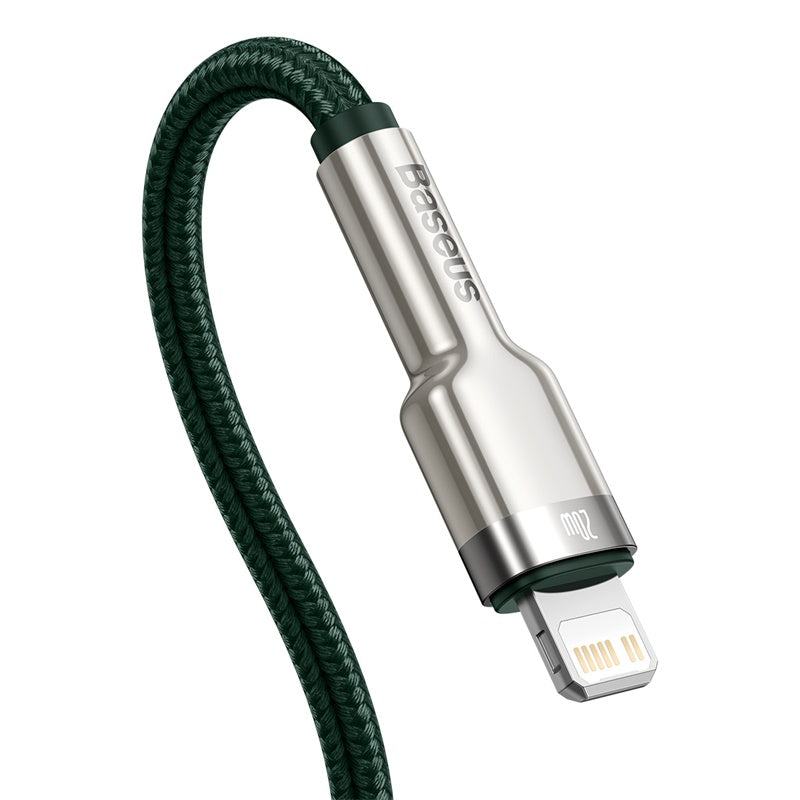 Baseus Cafule Premium 2M Green Metal Fast Charging Cable USB-C to Lightning 20W - Perfect for iPhone, iPad & Quick Charging at Home, Office or Travel