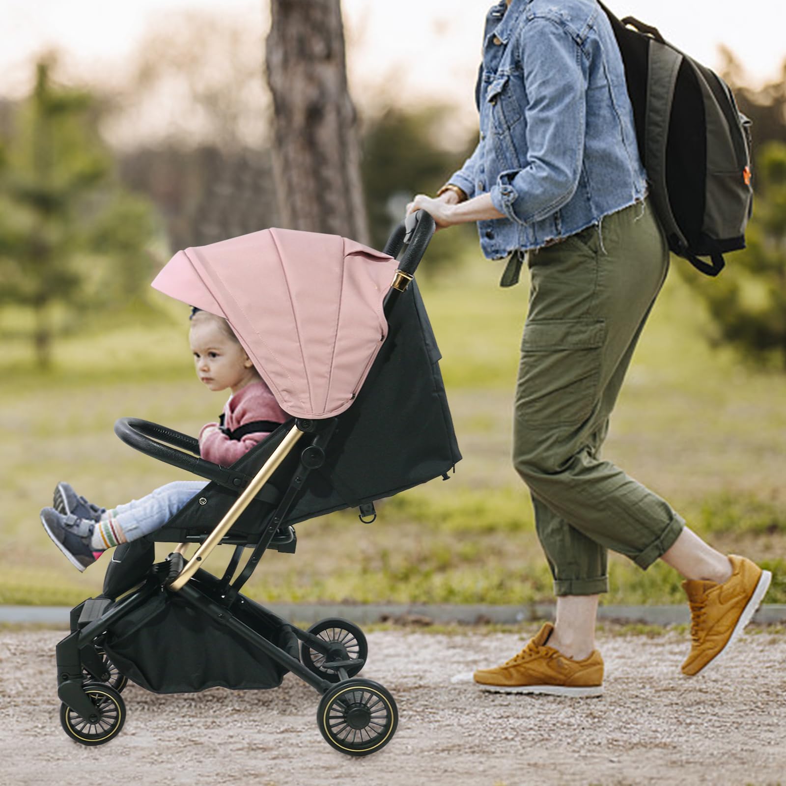 Ultra Lightweight Baby Stroller - Compact Travel Stroller for Toddlers | One-Hand Fold, Airplane Approved (Only 13lbs) | Includes Sun Canopy & Large Storage Basket | Perfect for Travel, Shopping & Daily Walks (Pink)