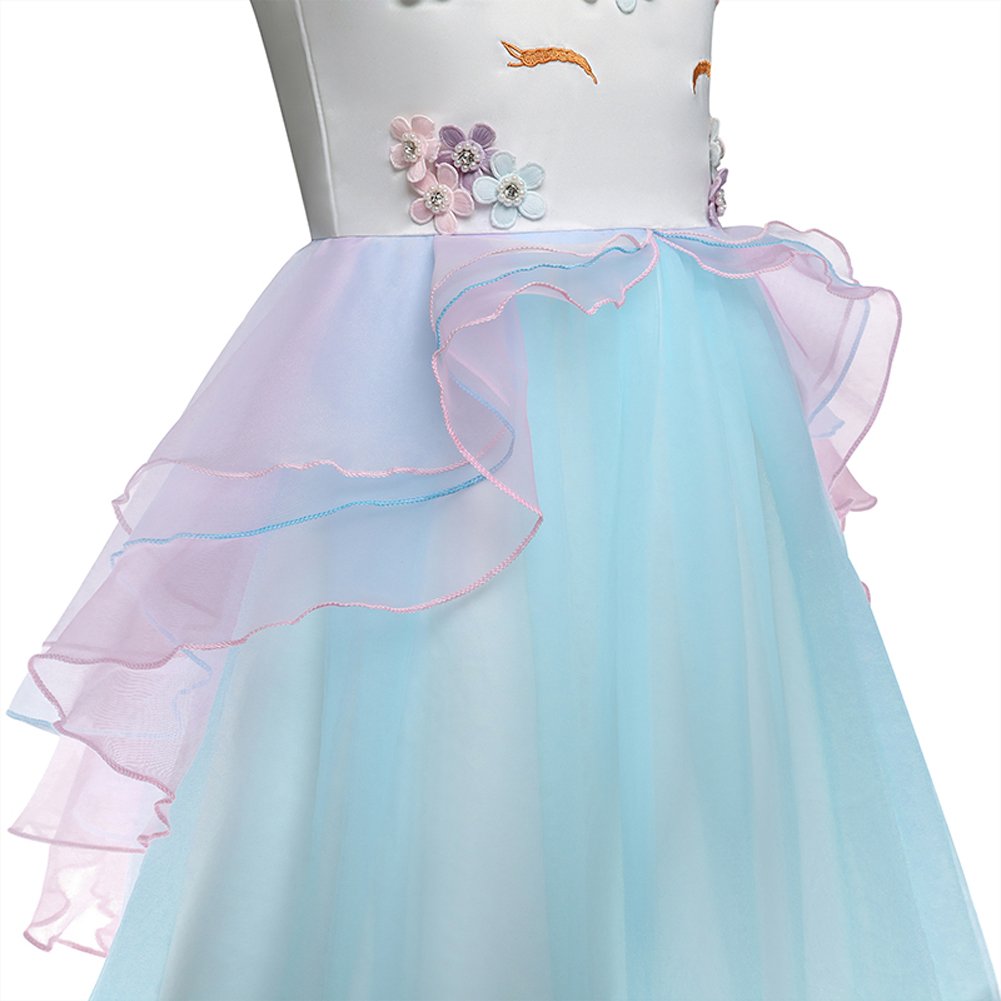 **Embroidered Flower Girls Dress with Sequins - Sparkly Tutu Pageant Dress for Kids (Size 6T-7T, Unicorn Pink) - Perfect for Weddings, Birthday Parties & Special Occasions**