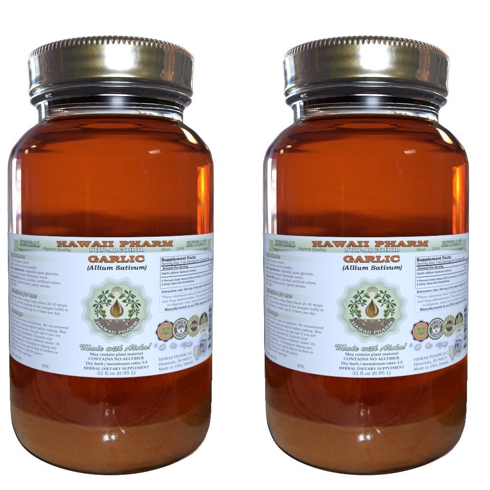 Organic Garlic (Allium sativum) Alcohol-Free Liquid Extract - Dried Powder Glycerite, 2 x 32 oz Unfiltered - Immune Support & Heart Health Supplement for Cooking & Wellness