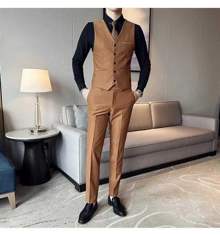 Marco Men's Formal Business Three Piece Suit Set - Premium Wool Blend for Office, Interviews & Special Occasions
