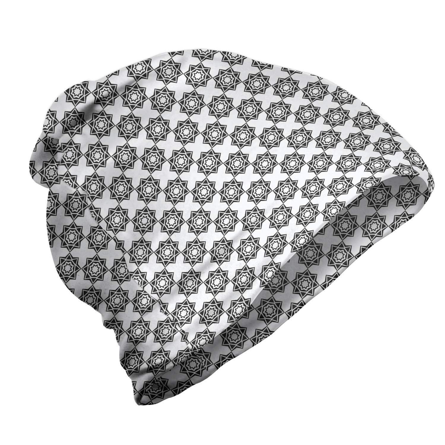 Ambesonne Unisex Beanie - Geometric Star Silhouette Winter Hat for Men & Women - Soft Knit Beanie for Hiking, Outdoor Activities in Dark Grey & White - Perfect for Cold Weather & Casual Wear