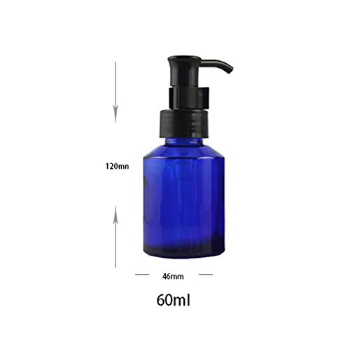2 Pack 60ML (2OZ) Refillable Cobalt Blue Glass Pump Bottles - Locking Lotion Dispenser for Creams, Serums & Toiletries | Perfect for Travel, Bathroom & Cosmetic Storage