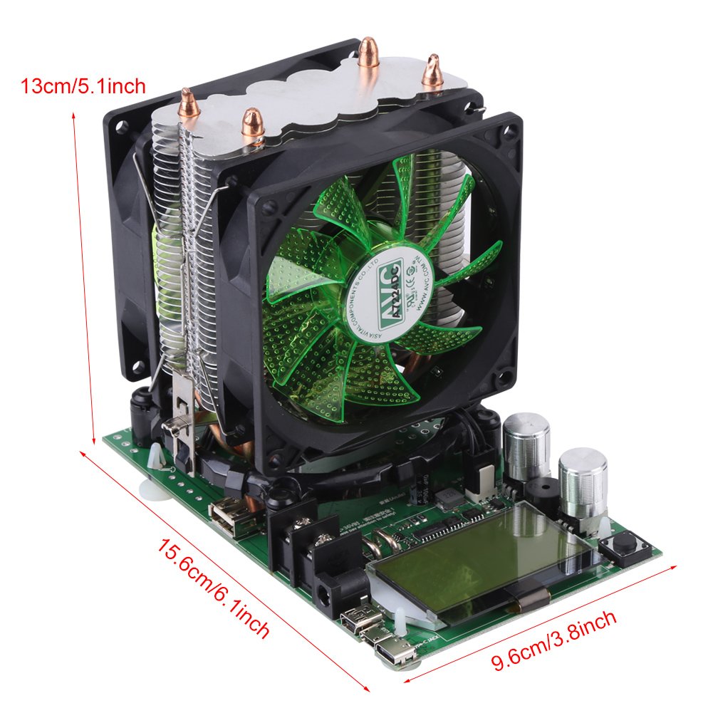 180W Adjustable USB Load Battery Tester with LCD Display - Constant Current Electronic Load Module for Power Bank Capacity Testing, Includes Heatsink Fan - Perfect for DIY Electronics, Battery Testing & Power Supply Analysis