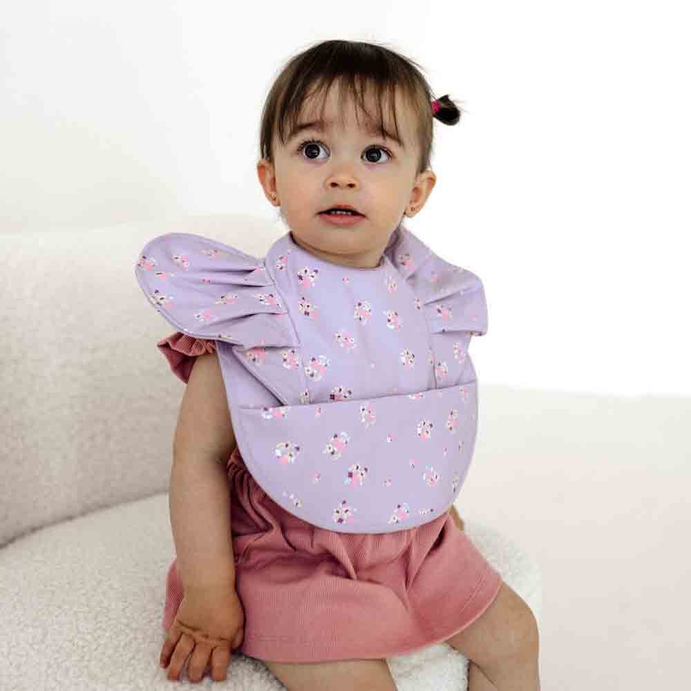 Snuggle Hunny Waterproof Frill Baby Bib - Soft & Absorbent for Messy Feedings - Lilac Bloom - Perfect for Infants & Toddlers at Home or On-the-Go
