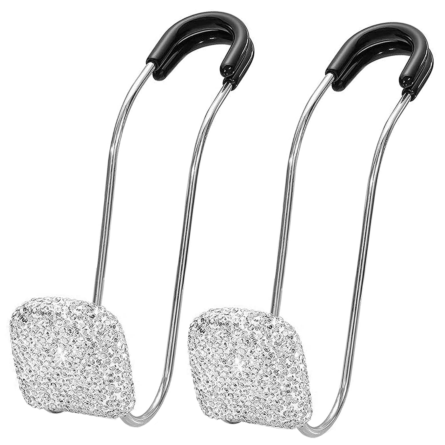 SEAMETAL Rhinestone Car Seat Hooks for Headrest - 2 Pack Bling Purse Hangers, Auto Organizer Hooks (Diamond White) | Perfect for Handbags, Shopping Bags & Groceries in Car