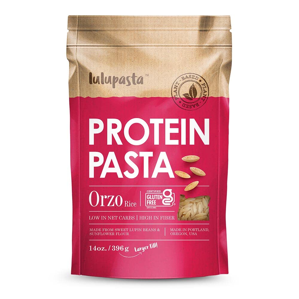 High Protein Pasta - 19g Protein, Low Carb Keto Pasta (4g Net Carbs) - Gluten Free, Made with Lupin & Sunflower Flour - Perfect for Keto Diet, Weight Loss & Healthy Meals - Lulupasta Orzo (1 Pack)