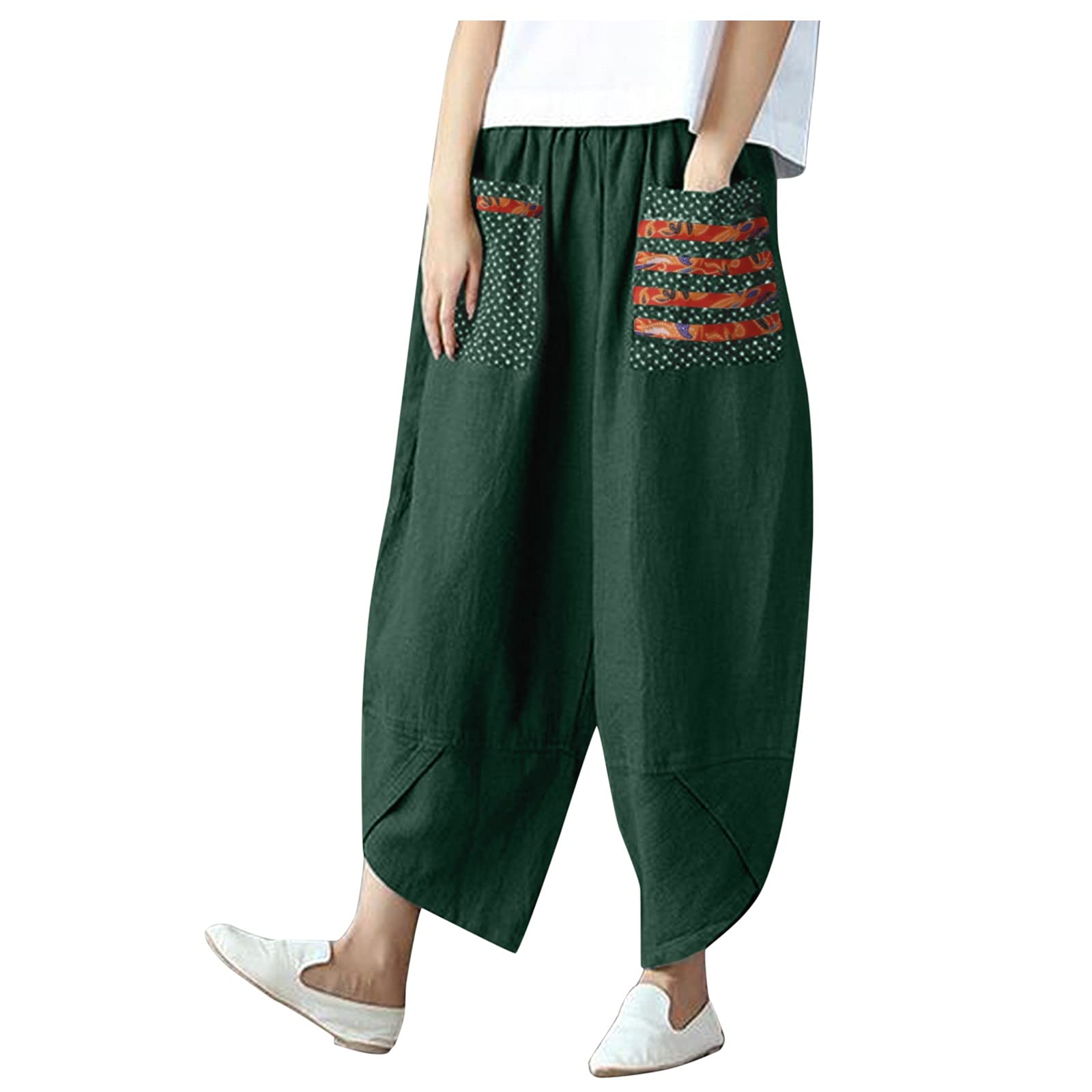 Boho Women's Harem Pants - Wide Leg Retro Printed Trousers with Pockets | Streetwear Lounge Pants for Yoga, Travel & Casual Wear