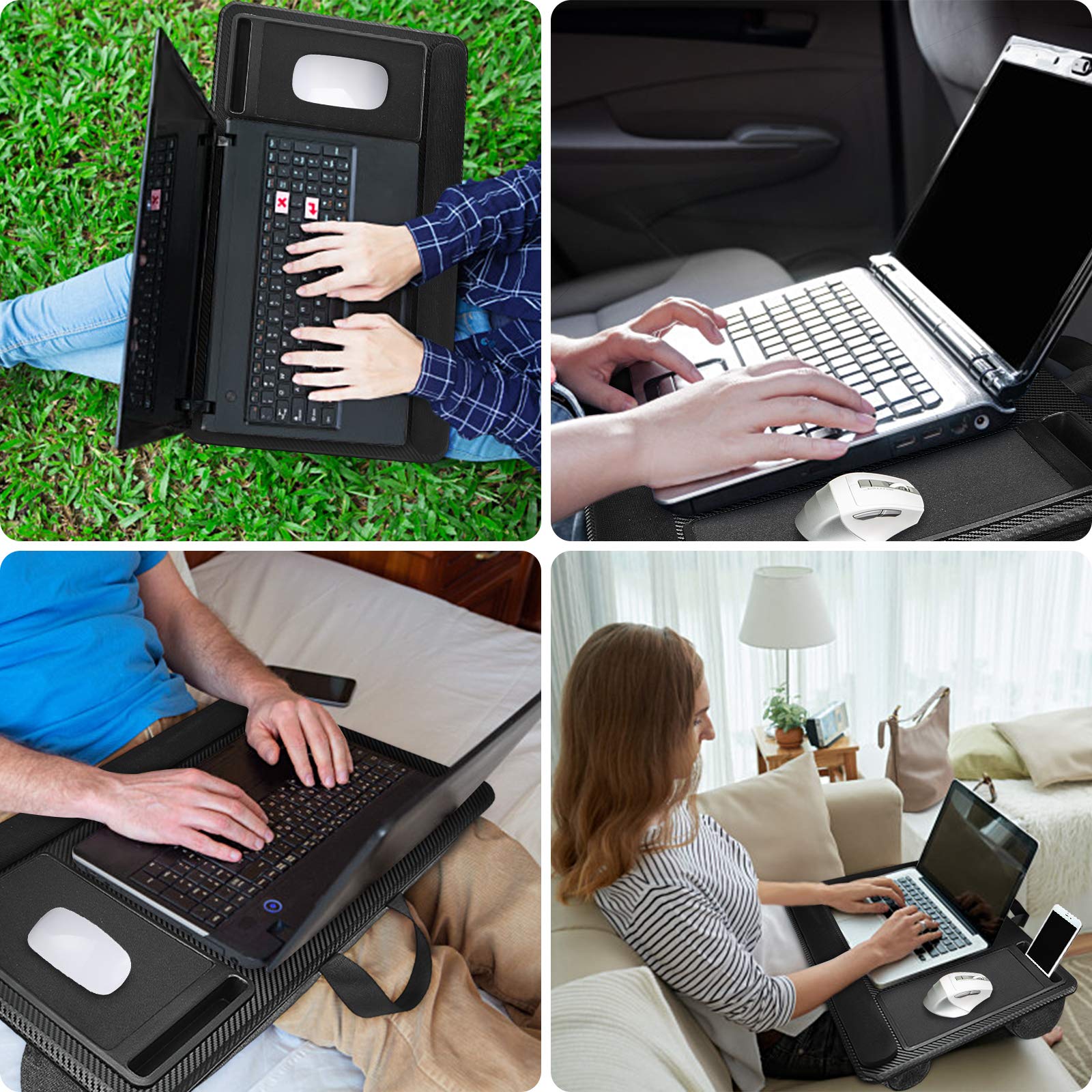 Ergonomic Laptop Cushion for Bed & Couch - Cooling Pad with Mouse Pad & Wrist Support - Portable Lap Desk Tray Fits 17