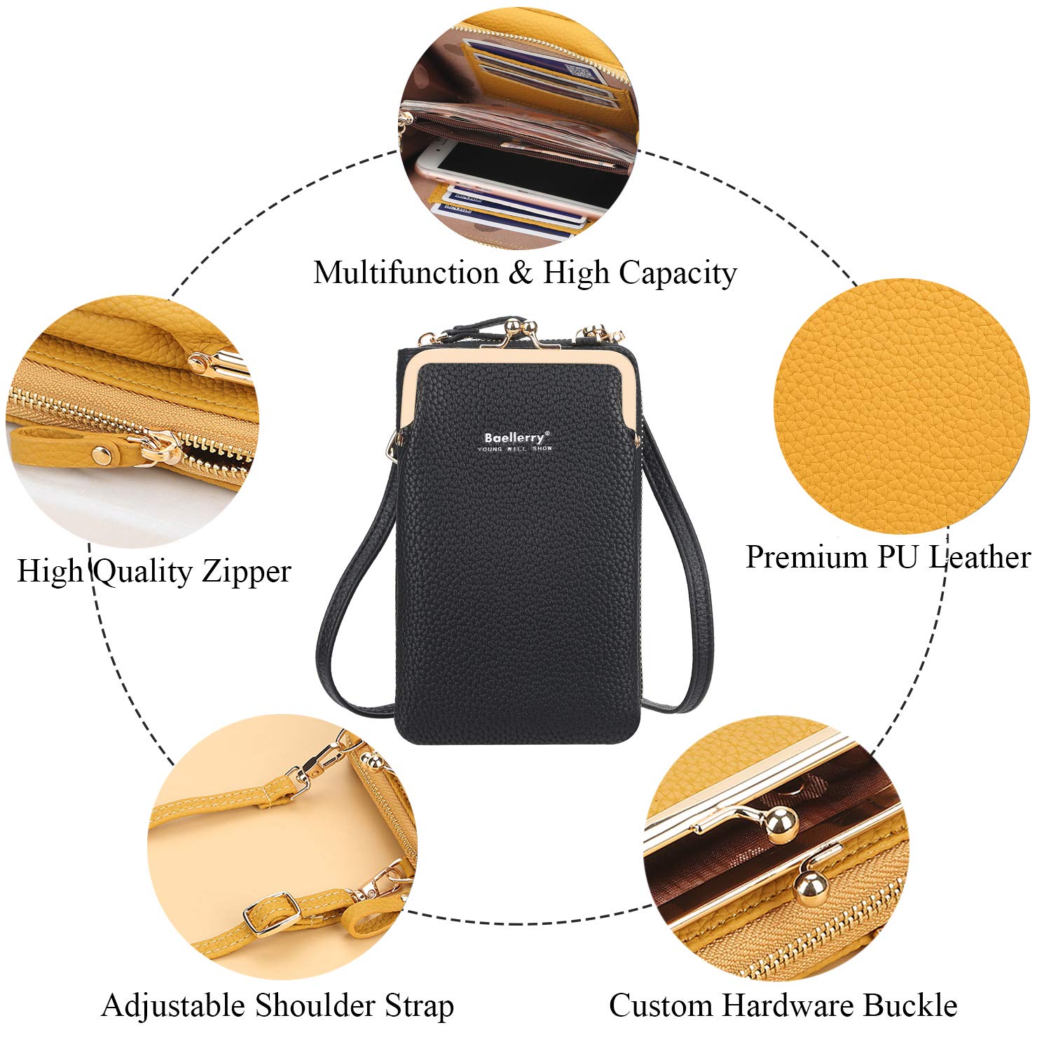 Yixuan Women's Crossbody Phone Wallet Bag - Small Adjustable Shoulder Purse with Card Holder - Perfect for Travel, Shopping & Everyday Use