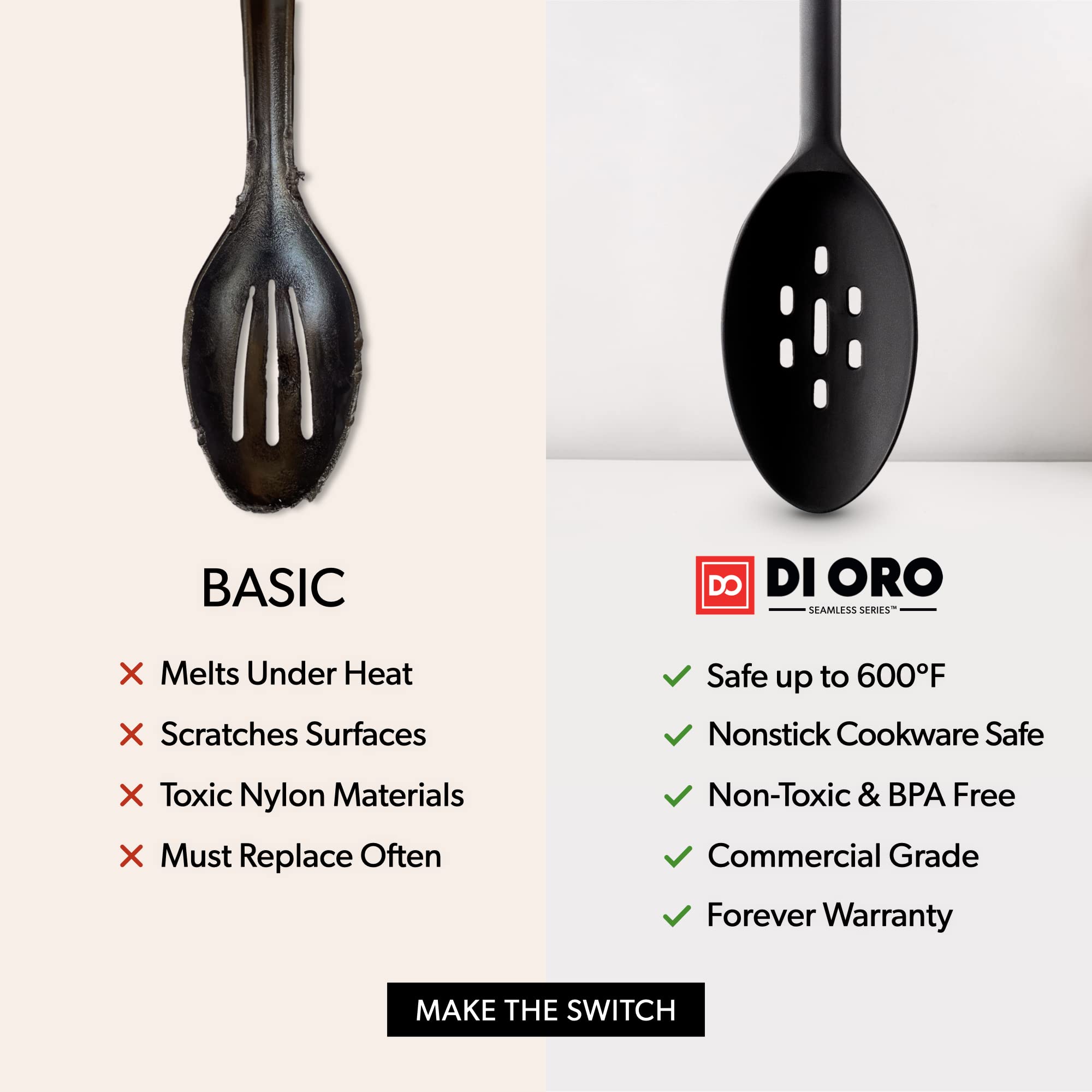 DI ORO 14-Piece Silicone Kitchen Utensil Set - Heat-Resistant up to 600°F, Nonstick & BPA-Free Cooking Tools - Includes Spatulas, Spoons & Ladle - Safe for Nonstick Cookware - Perfect for Baking, Frying & Everyday Cooking (Black)