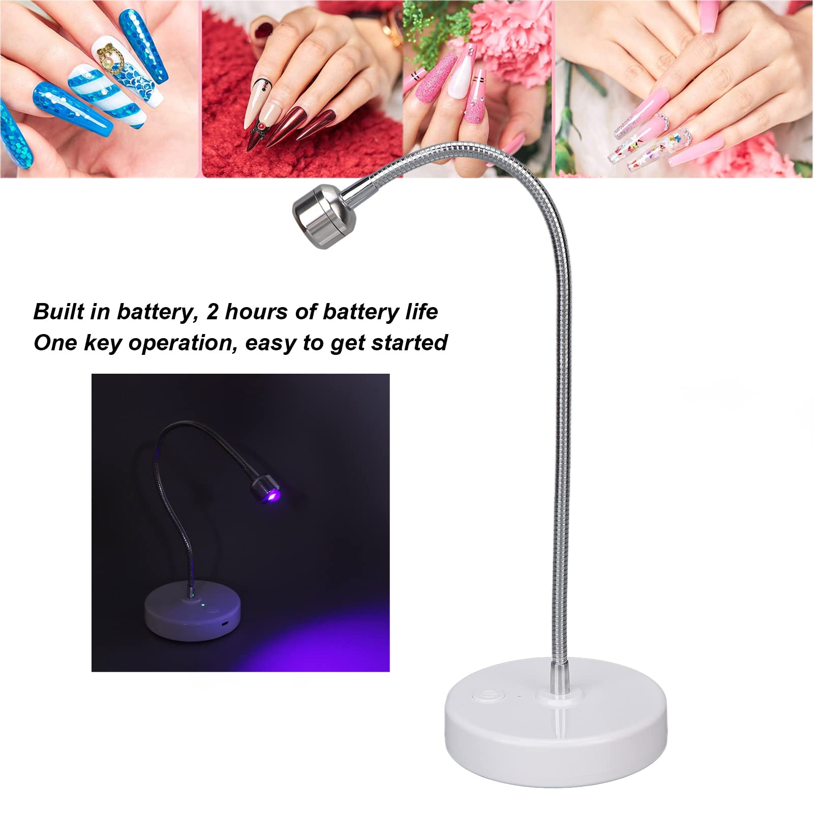 3W UV LED Light with Flexible Gooseneck & 60S Timer - USB Powered Mini Desk Lamp for Nail Art, UV Gel Curing, Resin Crafts | Perfect for Home Manicures, DIY Projects & Blacklight Parties