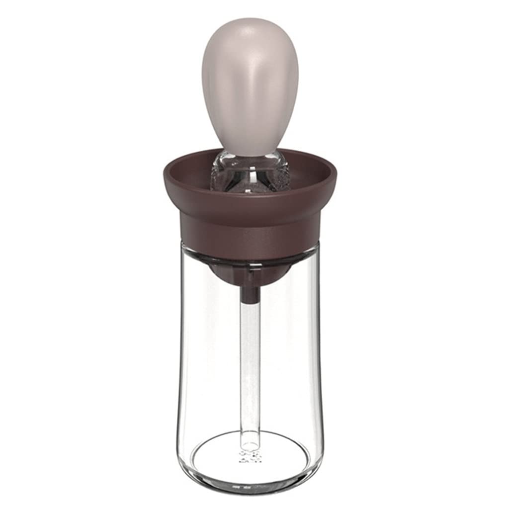 Portable Glass Oil Bottle with Silicone Brush - BBQ, Kitchen, Cooking & Baking Oil Dispenser Tool - Basting Brush for Grilling, Roasting, Frying (Brown, 64.5mm x 180mm) - Perfect for Outdoor BBQ, Home Kitchen & Restaurant Use