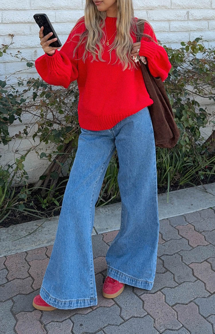 Dandy Mid Wash Denim Flare Jeans for Women - High Waisted Vintage 70s Style Stretch Jeans - Perfect for Casual Outfits, Date Nights & Music Festivals