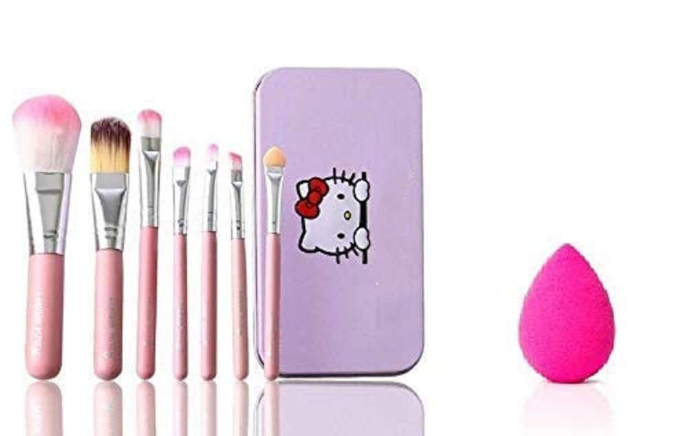 Soft Bristle 7-Piece Pink Makeup Brush Set with Beauty Blender for Flawless Makeup