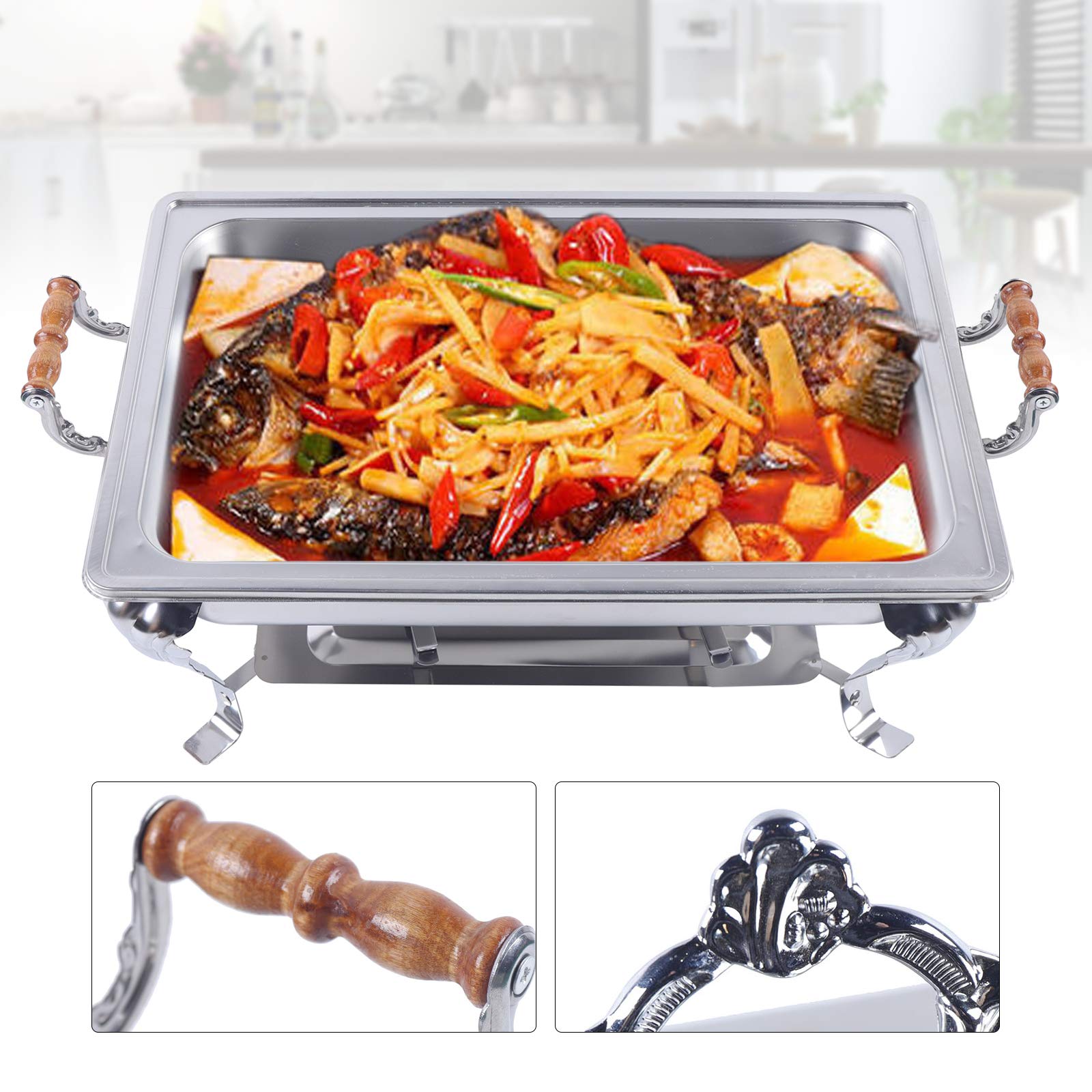 Premium 201 Stainless Steel Chafing Dish with Lid - Silver Square Buffet Food Warmer for Catering, Weddings, Banquets & Events - Keep Meals Hot for Parties, Buffets & Large Gatherings