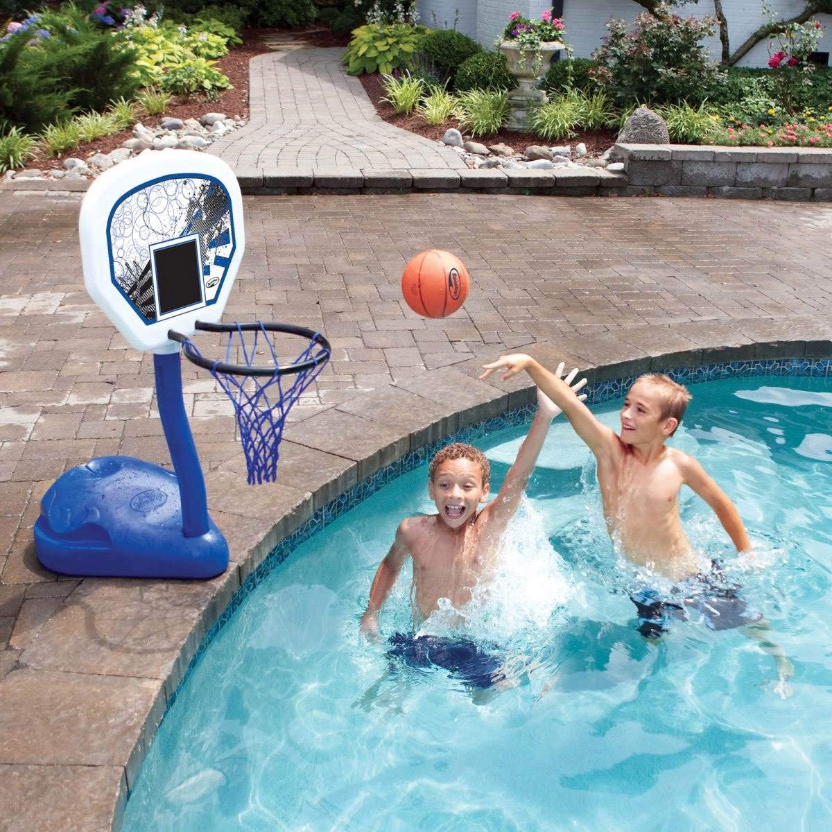 SwimWays Poolside Basketball Game Set - Portable Inflatable Water Hoop for Kids & Adults - Fun Outdoor Pool, Beach, Backyard Summer Games & Activities