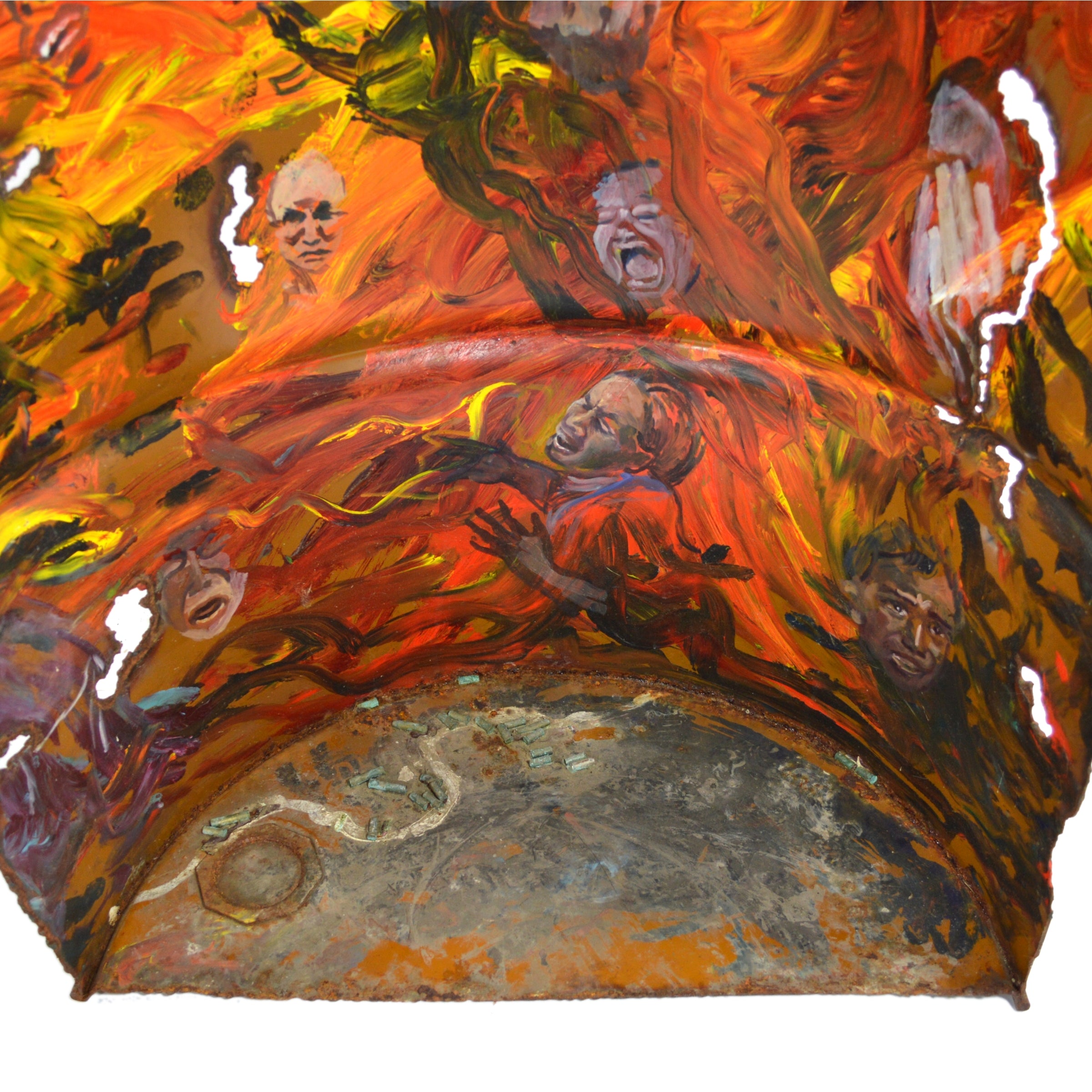 Original Impressionism Painting - Heaven & Hell on Severed Steel Barrel/Drum - Unique Wall Art for Home & Office Decor