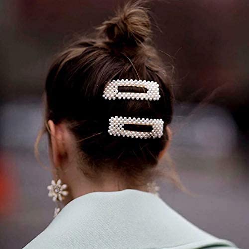 Shreya Fashion Off-White Pearl Hair Clips - 2 Pairs (4 Pcs) - Elegant Hair Accessories for Women & Girls - Perfect for Weddings, Parties & Everyday Wear