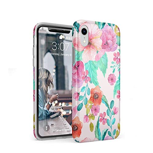 Casely iPhone XR Case - Light Pink Floral Hard Shell Protective Cover | Slim Durable Phone Case for Women & Girls | Perfect for Everyday Use, Work, School & Travel