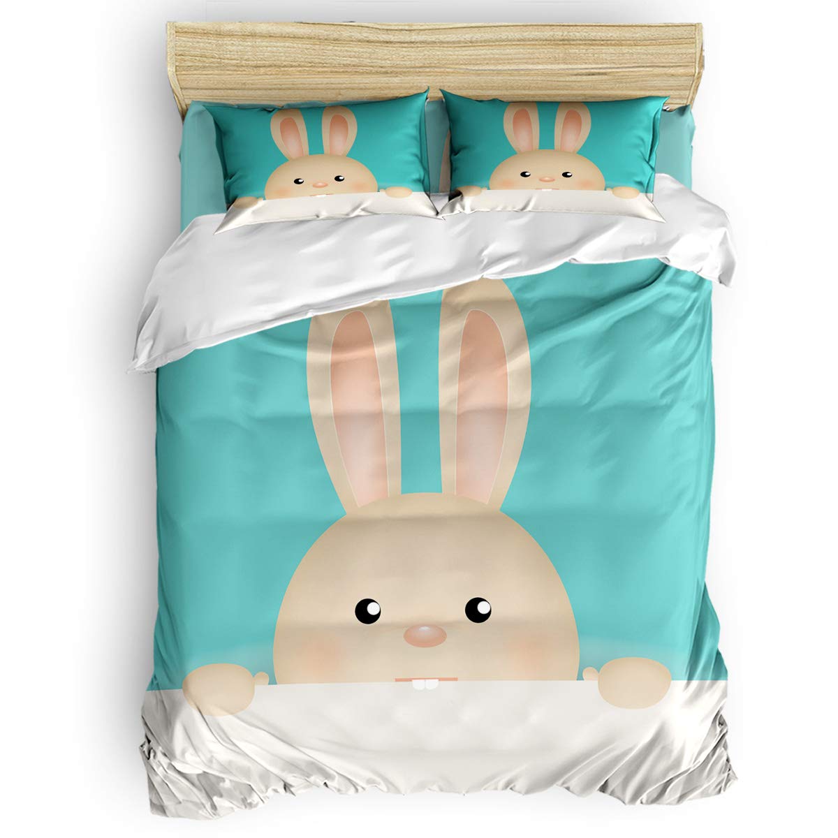 Yogaly 4-Piece Full Size Bedding Set - Bunny Printed Duvet Cover, Flat Sheet & Pillowcases for Adults, Teens, Kids & Baby | Easter Home Decor, Cozy Bedroom Upgrade