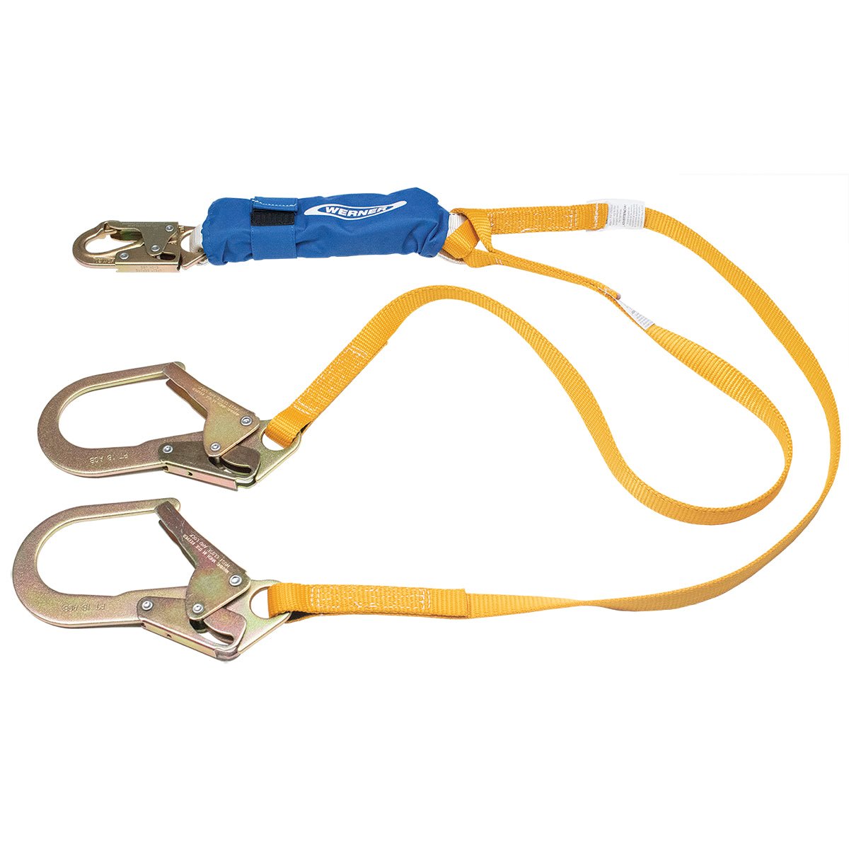 6FT Decoil Twinleg Lanyard with DCELL Shock Pack - Snap Hook & Rebar Hook - 1IN Web Safety Lanyard for Construction & Roofing Work - Fall Protection Equipment for OSHA Compliance