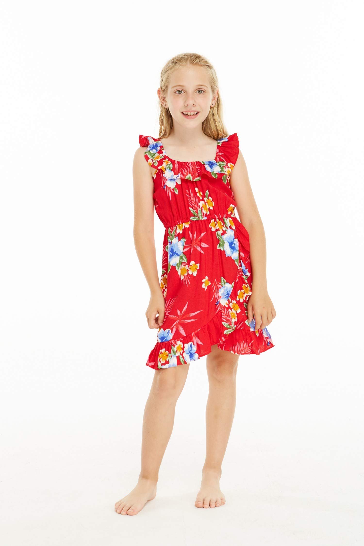 Hawaiian Hibiscus Ruffle Wrap Dress for Girls - Luau Party Outfit