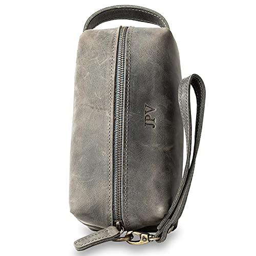 PEGAI Personalized Leather Travel Toiletry Bag for Men | Handmade Top Grain Distressed Dopp Kit, Shaving Kit Case & Travel Organizer - Perfect for Business Trips, Camping & Grooming Essentials (Lee Rock)