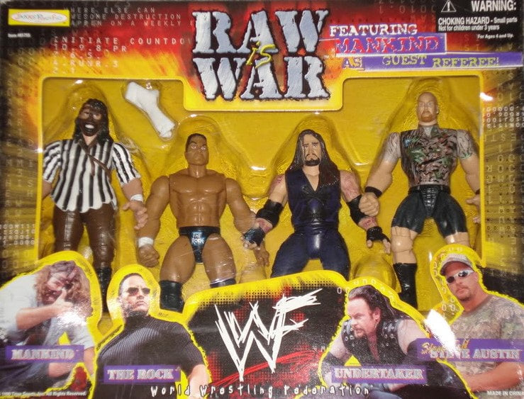 1999 WWF Jakks Pacific Raw Is War Action Figure Box Set - Mankind, The Rock, Undertaker & Stone Cold Steve Austin Collectible Wrestling Toys | Perfect for WWE Fans & Collectors, Display & Play Battles