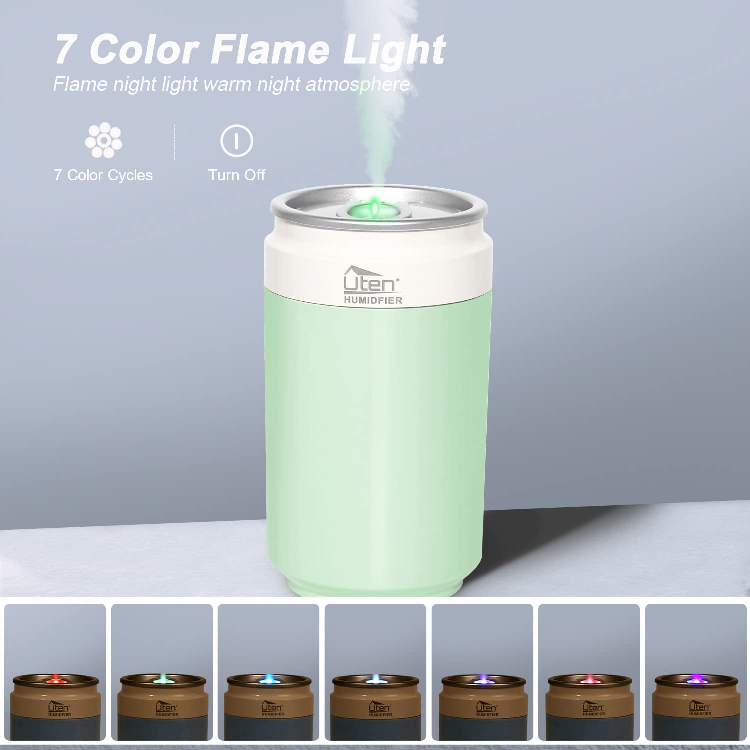 Mini USB & Rechargeable Humidifier Diffuser with Auto Shut-Off, 2 Mist Modes & Night Light - Portable Air Humidifier for Bedroom, Office, Car, Plants - Green (Ideal for Dry Air Relief, Home Spa, Baby Nursery & Travel)