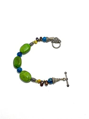 925 Sterling Silver Jewelry Set with Blue Turquoise, Peridot, Apatite & Freshwater Pearls - Boho Necklace, Bracelet & Earrings Set for Women | Perfect for Weddings, Parties & Everyday Wear