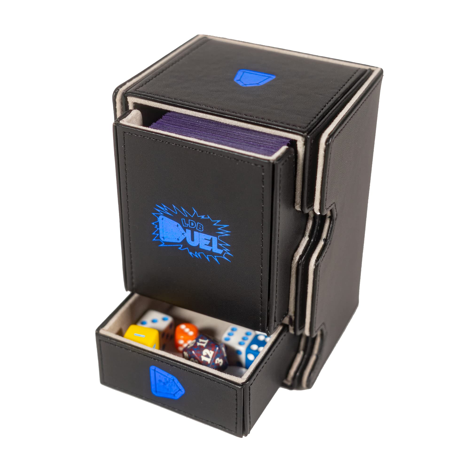 Premium Black Faux Leather Chippo Mach 3 Deck Box - Holds 100 Double-Sleeved Cards with Removable Lid & Built-in Dice Tray - Compatible with MTG, Yu-Gi-Oh, Digimon TCG - Perfect for Game Nights, Tournaments & Card Storage