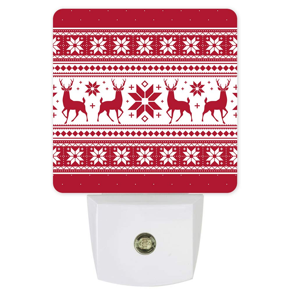 LED Night Light Plug in Wall - Auto Dusk to Dawn Sensor, Christmas Reindeer & Snowflake Red Pattern Nightlight for Kids, Nursery, Bedroom, Bathroom, Hallway, Stairs - Perfect for Nighttime Safety & Cozy Home Decor