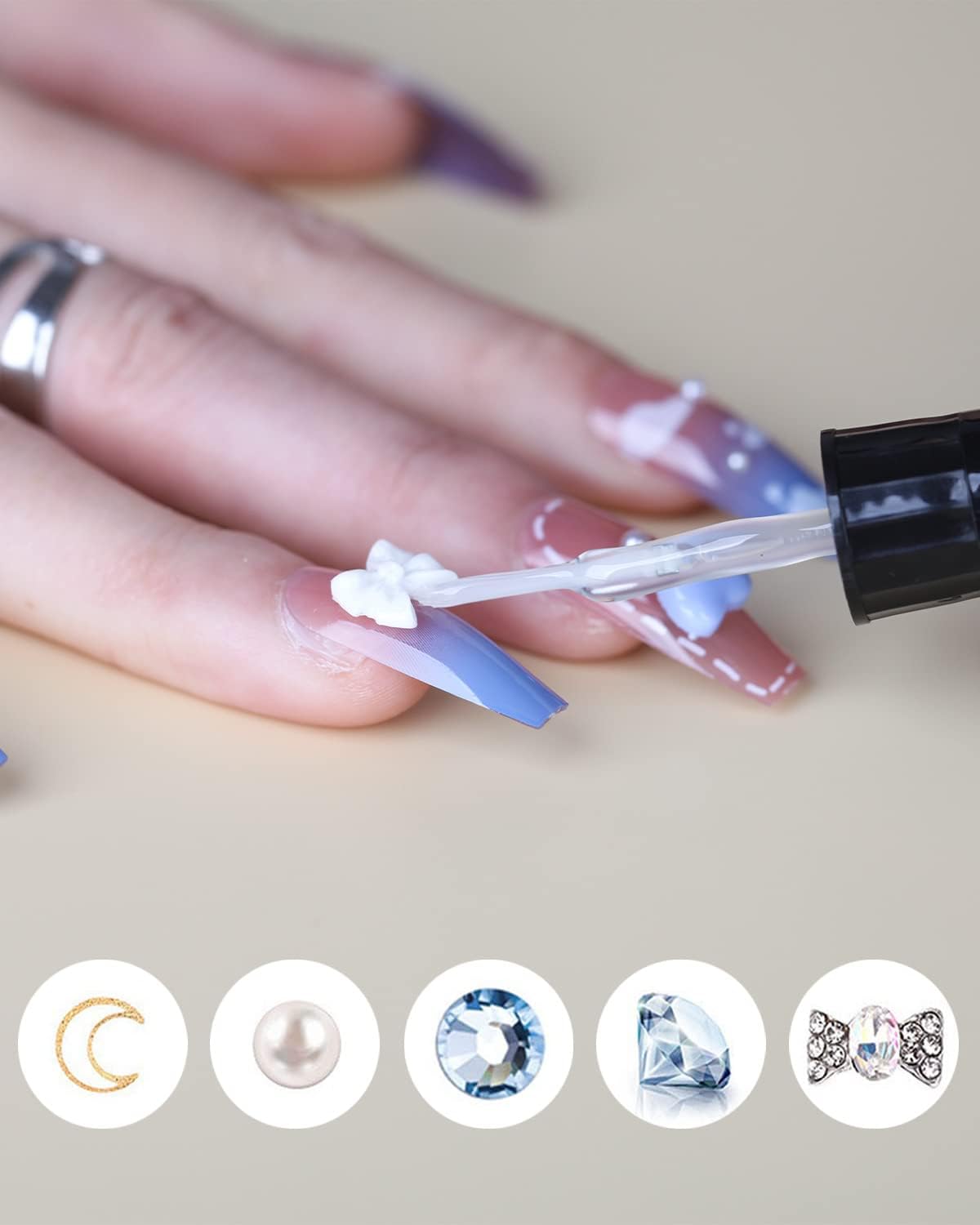 Rhinestone Nail Glue - 2 in 1 Precision Nail Adhesive with Brush & Pen Tip, 10ml Clear Gel for Nail Art & Jewelry Application (UV Cure Needed) - Perfect for DIY Manicures, Salon Nail Designs, and Rhinestone Embellishments