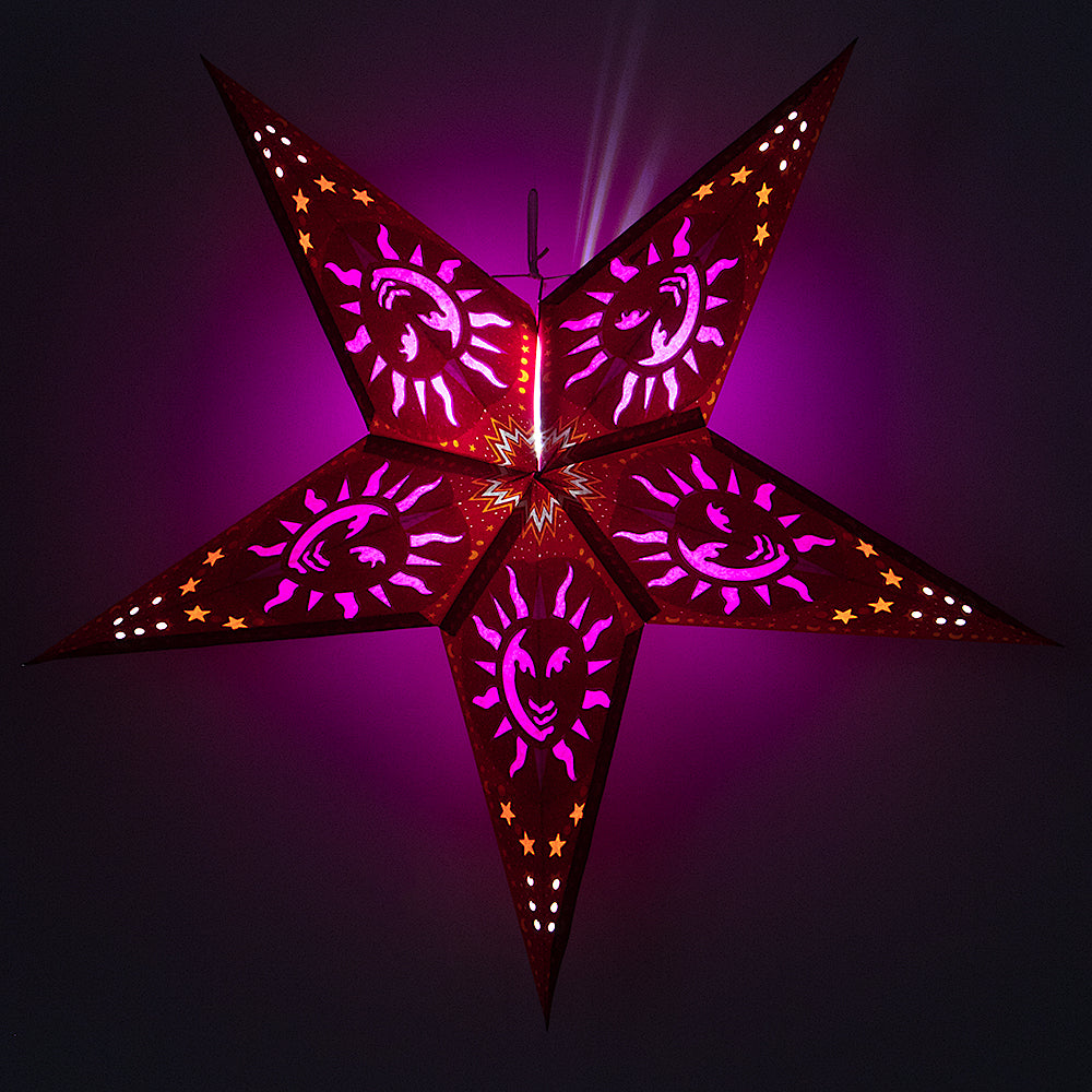 24 Pack Purple Sun Window Paper Star Lanterns - Hanging Wedding Party Decorations for Indoor Outdoor Home Garden Birthday Celebration Decor