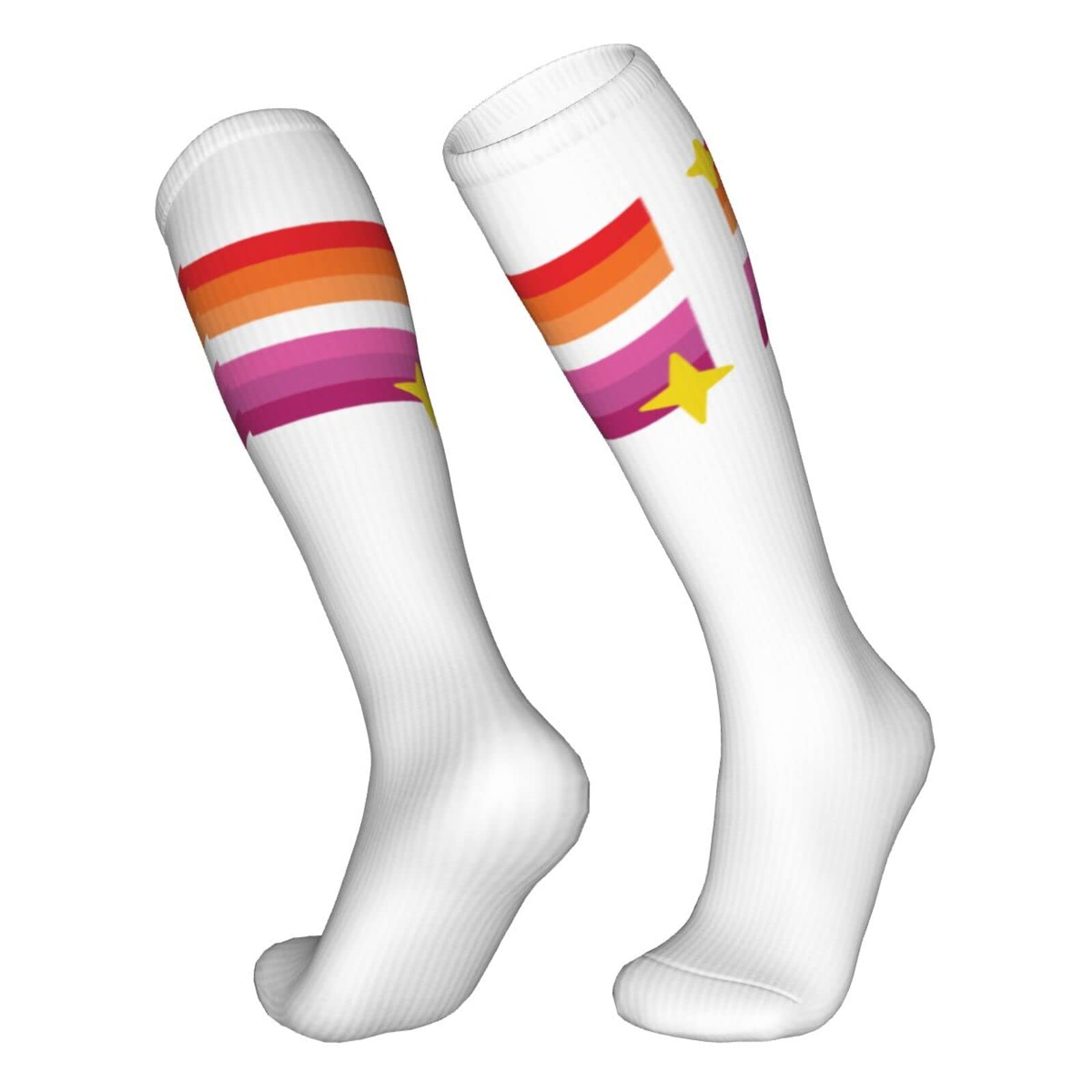 Lesbian Pride Flag Sparkle Knee High Socks - Women's Rainbow LGBTQ+ Compression Tube Socks for Running, Workout & Casual Wear - Perfect for Pride Events, Gym & Everyday Fashion