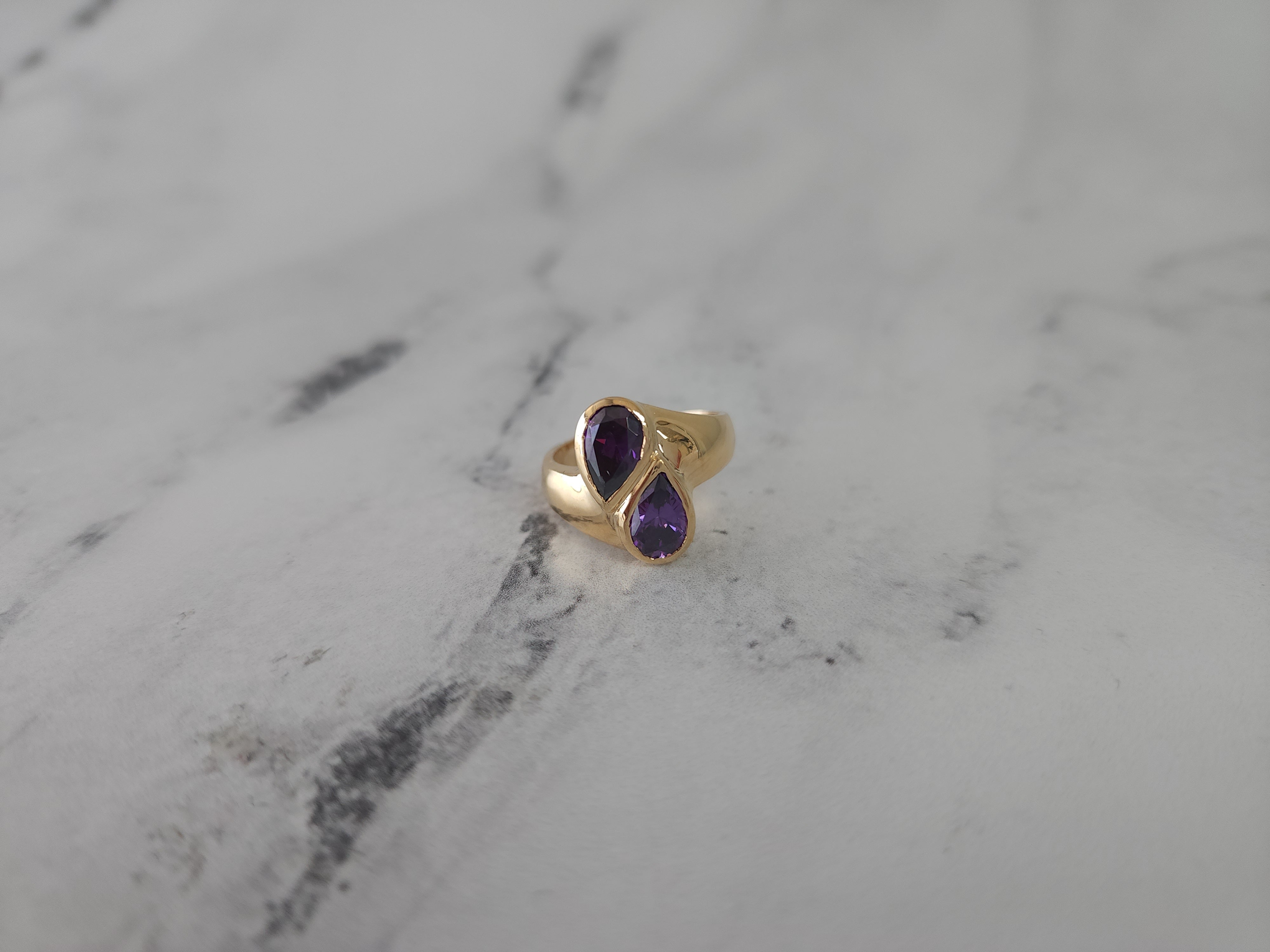 14K Yellow Gold Teardrop Amethyst Bypass Ring | Elegant Dainty Jewelry for Women | Perfect for Weddings, Anniversaries & Special Occasions