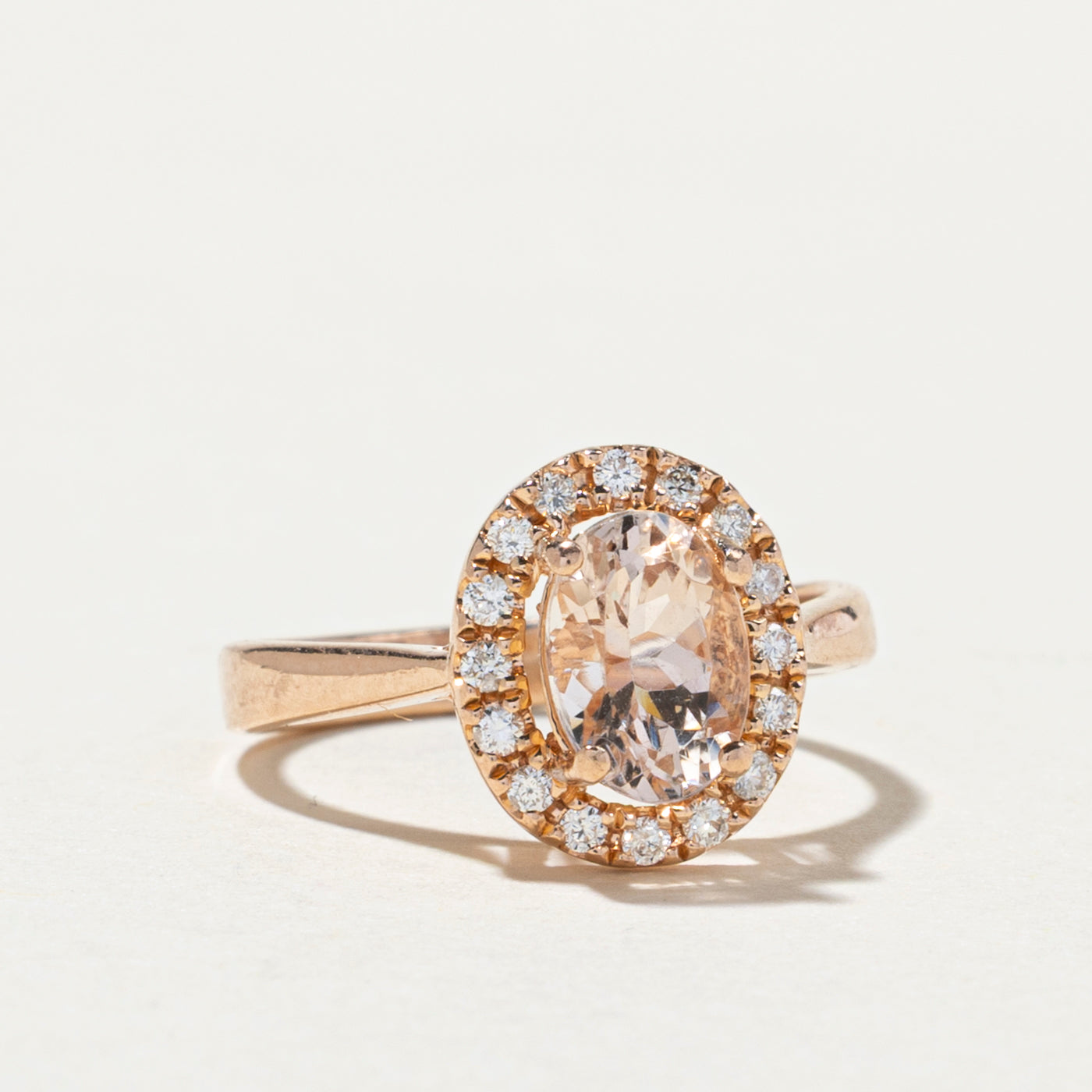 Oval Cut Morganite & Diamond Halo Ring 0.71ct 0.14ctw Size 3.25 - Elegant Engagement, Wedding, Anniversary Jewelry Gift for Her