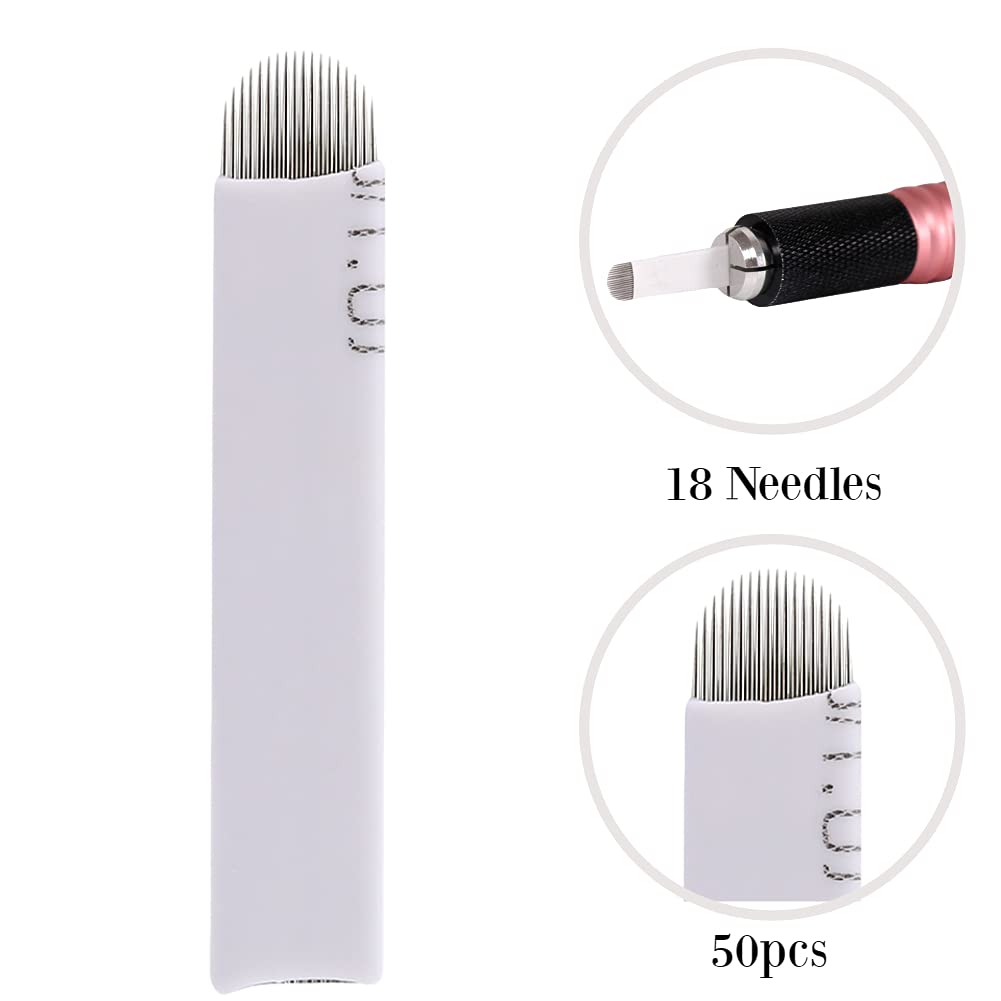 50 Pack Curved 18-Pin Microblading Blades for Semi-Permanent Eyebrow Tattoo - Professional Brow Shaping & Hair Stroke Technique for Natural-Looking Results (Perfect for Salon, Spa & Home Use)