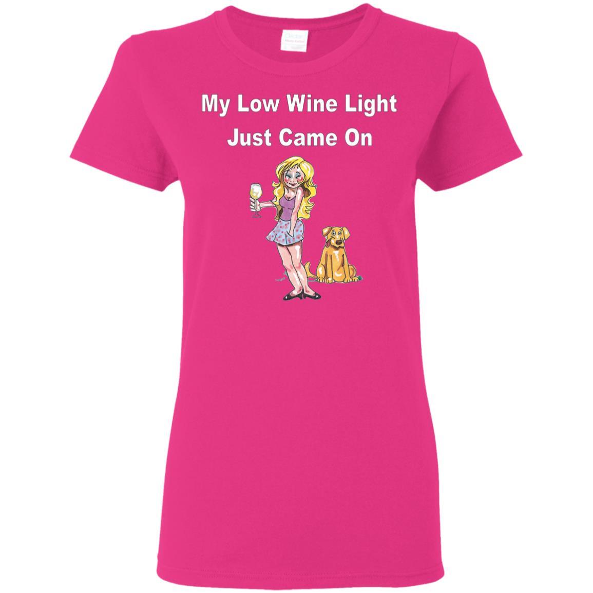 WineyBitches.co 'Low Wine Light Ladies' 5.3 oz. Comfortable Cotton T-Shirt for Women - Perfect for Casual Wear, Wine Tasting & Girls' Night Out