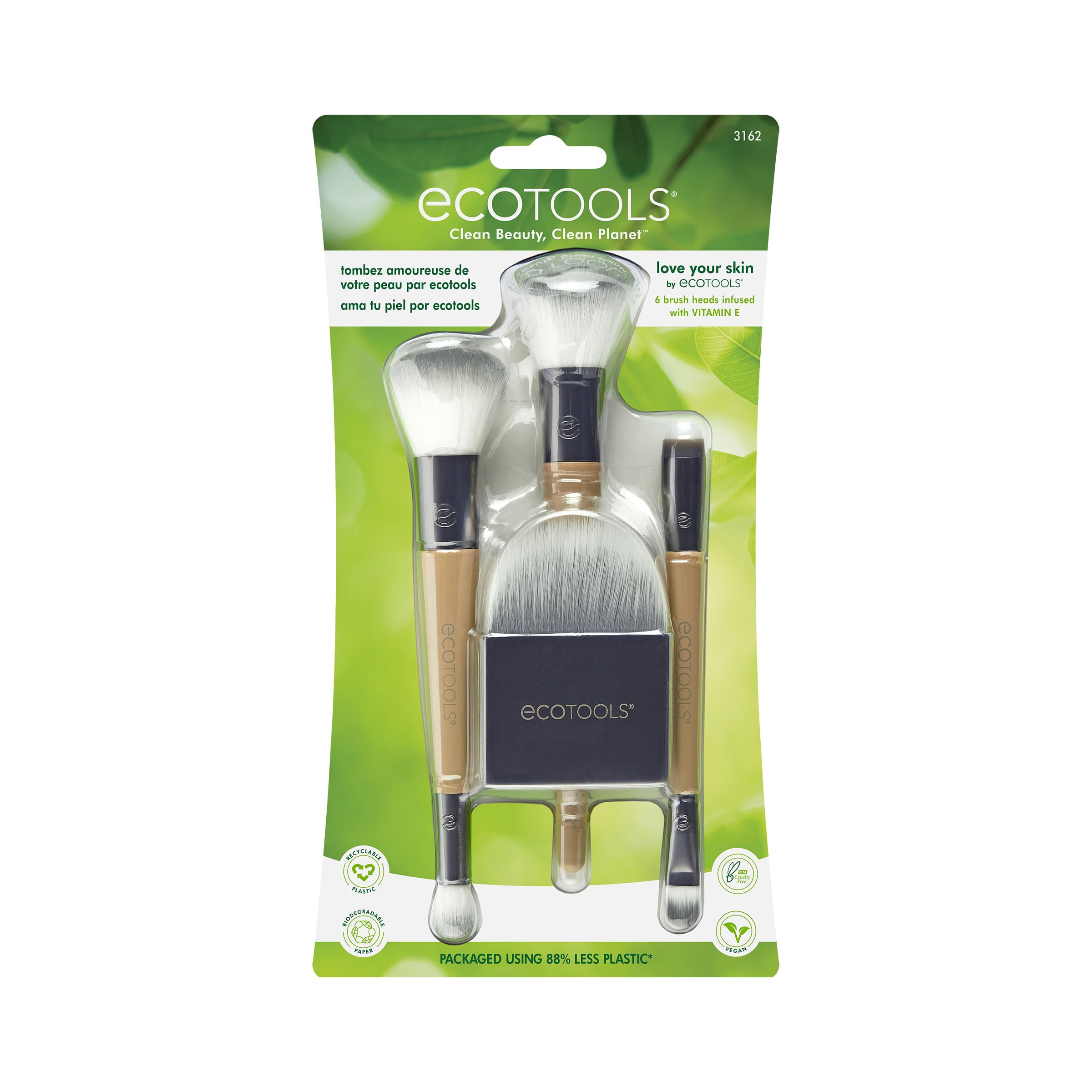 Ecotools Vitamin E Infused Makeup Brush Set for Face - Soft Vegan Brushes for Foundation, Blush & Contouring - Perfect for Daily Makeup & Professional Use