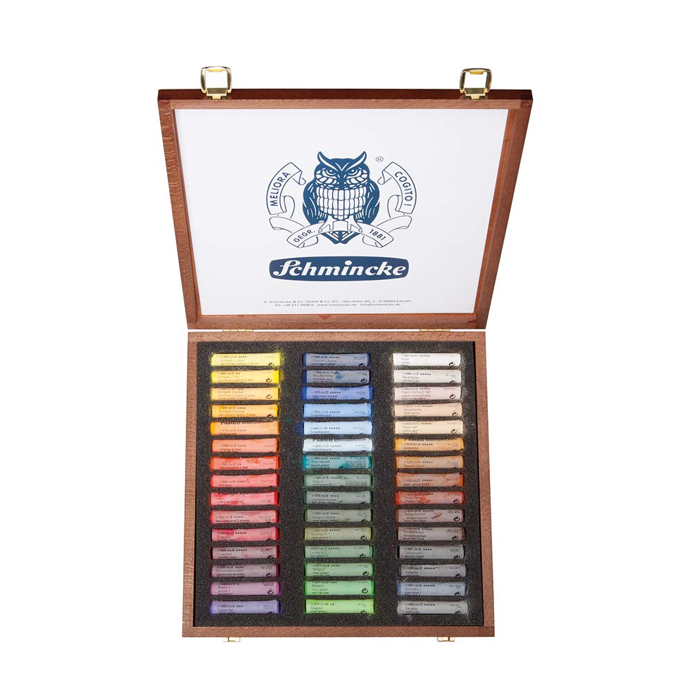 Schmincke 45-Color Pastel Pencil Set in Wooden Box - Handmade, Multi-Purpose Pastels with Brilliant Velvety Matt Finish & High Lightfastness - Perfect for Artists, Sketching, Drawing & Professional Artwork