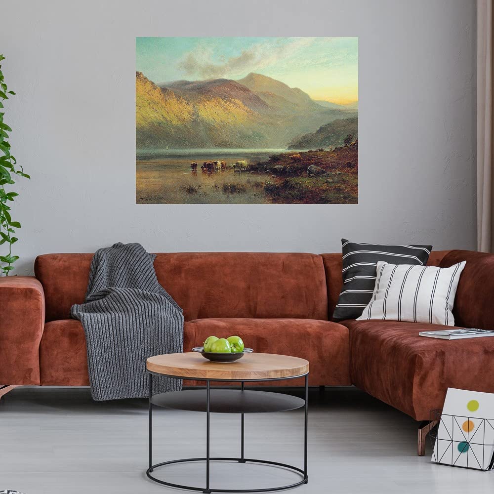 Alfred de Breanski 'A Drink Before Sunset' Fine Art Canvas Print - 43x32 Inch Ready to Hang Wall Decor for Living Room, Bedroom, Office | Sunset Landscape Painting for Home & Commercial Spaces