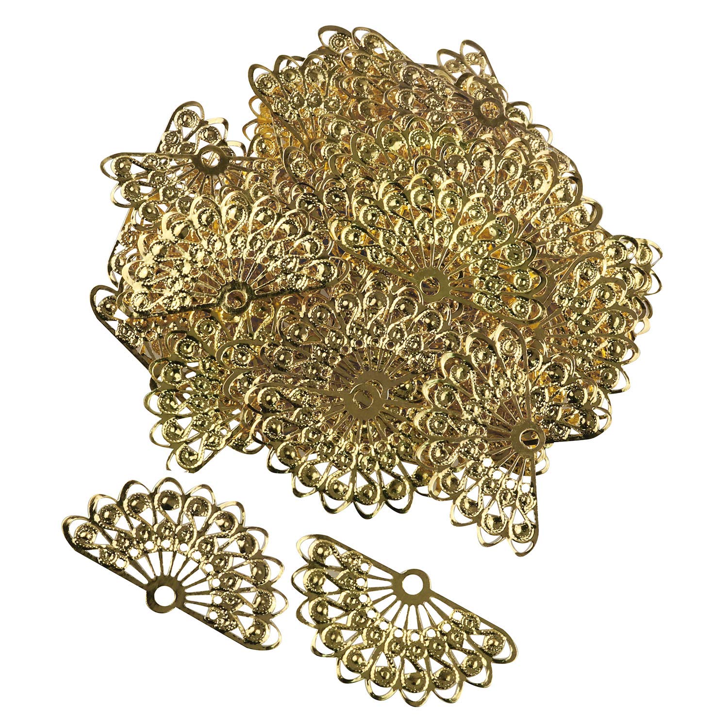50pcs 38x21mm Brass Alloy Gold Semicircular Fan-shaped Metal Pendants Charms for DIY Jewelry Making - Hairpin, Necklace, Bracelet, Craft Supplies, Gift Decorations