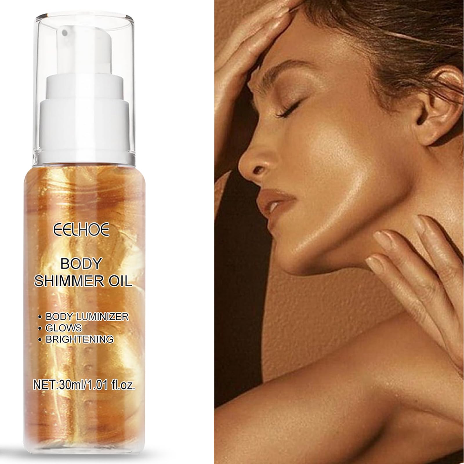 Glow Body Shimmer Oil - Golden Highlighting Makeup for Face & Body | Vegan, Cruelty-Free Shimmering Glow Oil for All Skin Types | Perfect for Parties, Weddings & Night Out Makeup Looks