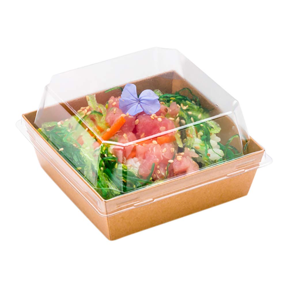 Matsuri Vision Clear Plastic Lids for Small Tetra Containers - 100 Airtight Food Storage Lids (Containers Sold Separately) | Recyclable, BPA-Free | Perfect for Meal Prep, Takeout & Restaurant Use