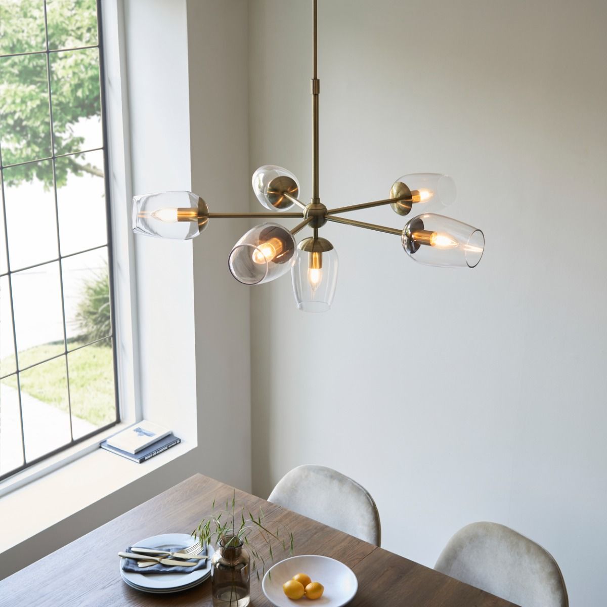 Columbus 6-Light Multi-Arm Pendant Light Fixture in Nickel & Antique Brass Finish - Perfect for Dining Room, Kitchen Island or Entryway Lighting